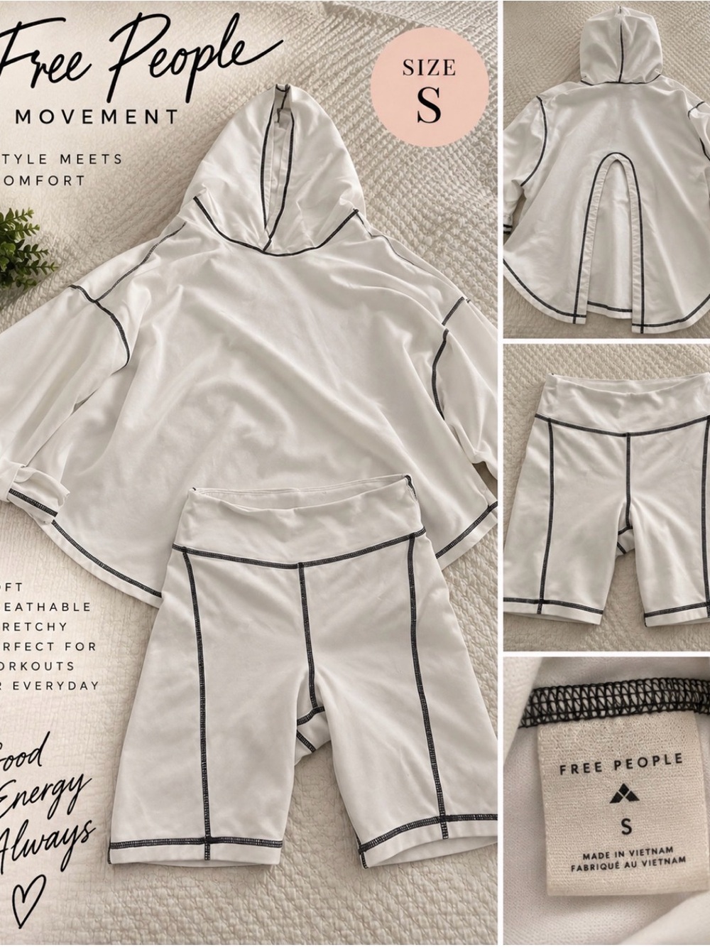 Free People Women's White Hooded Top & Bike Shorts Set - Size S